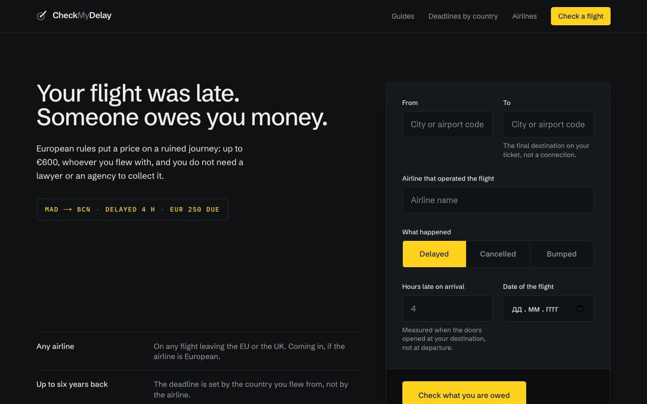 CheckMyDelay — What an airline owes you for a delayed or cancelled flight.