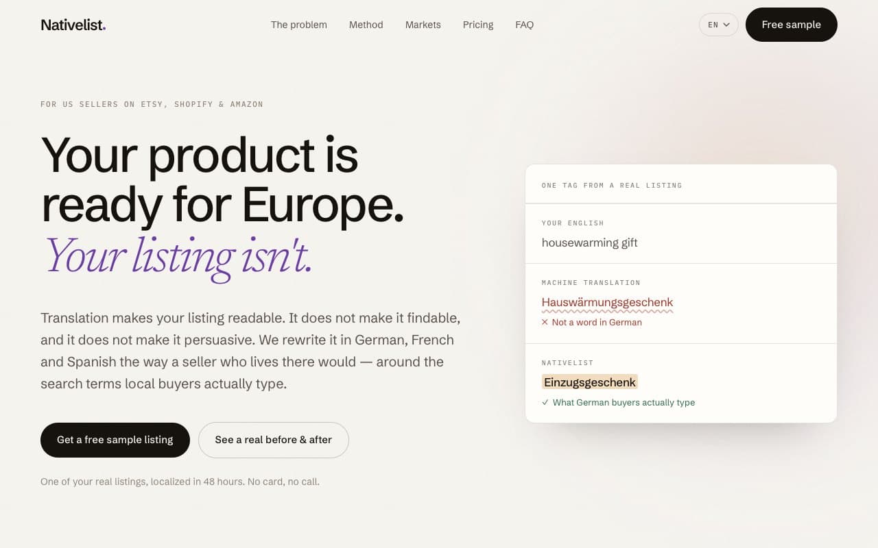 Nativelist — Listing localization for US sellers entering Germany, France and Spain.